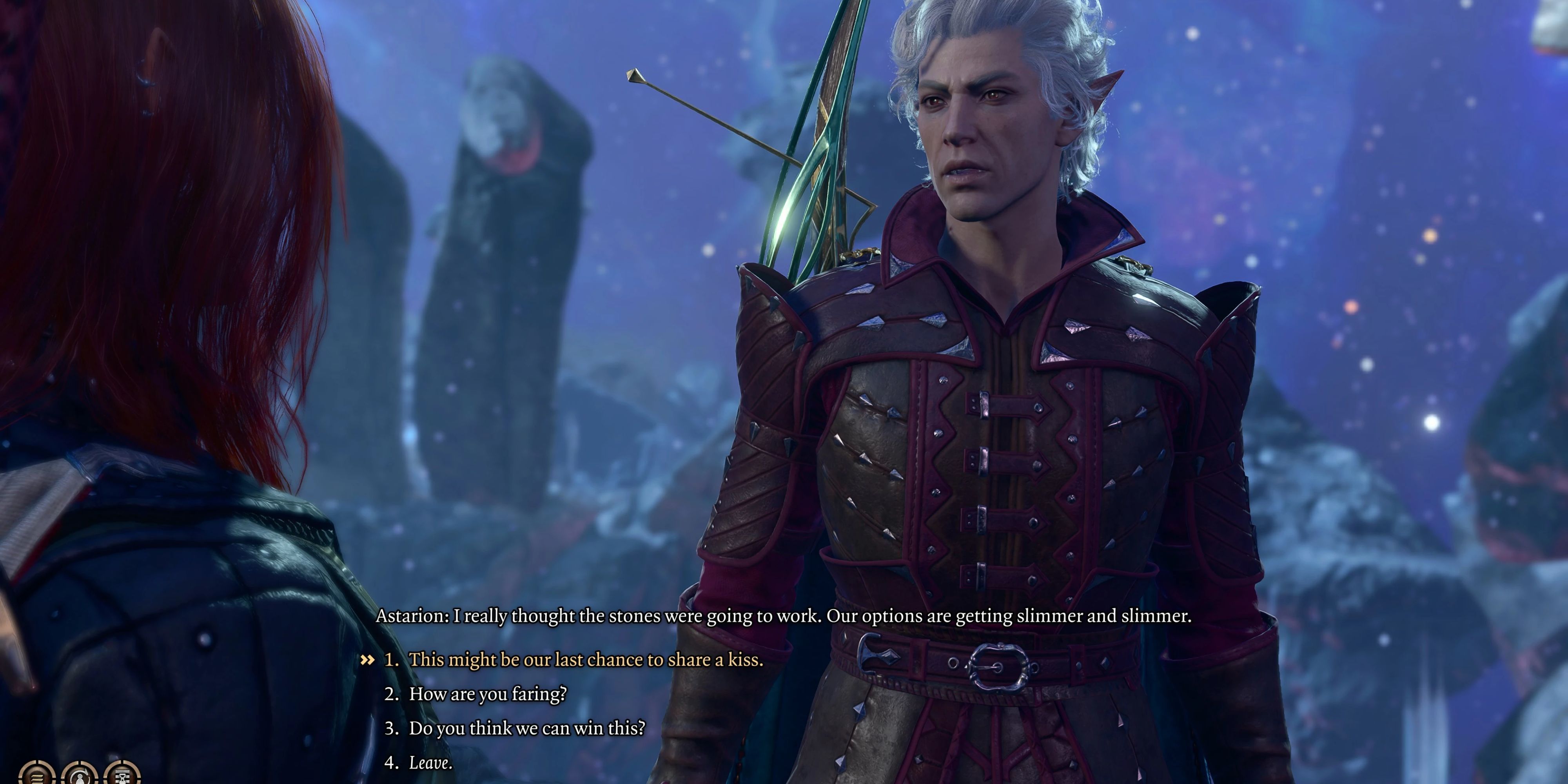 You talk to Astarion in Baldur's Gate 3's endgame, offering a kiss.