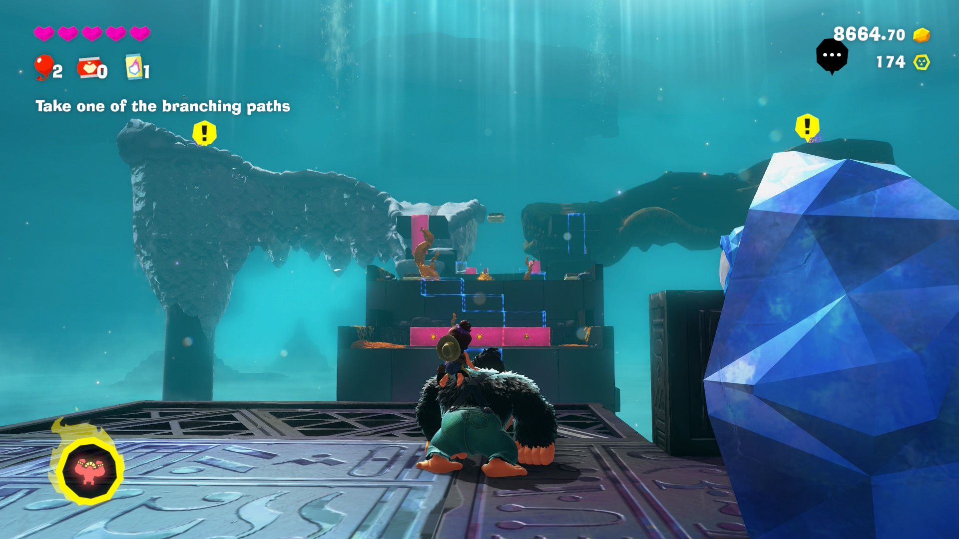 Donkey Kong looking at both paths on the Divide in Donkey Kong Bananza