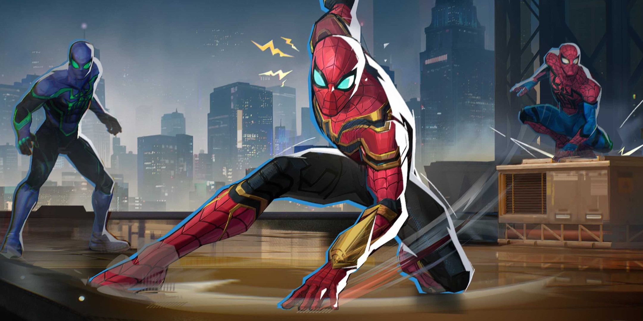 3 Spider-Man players posing on a rooftop.-1