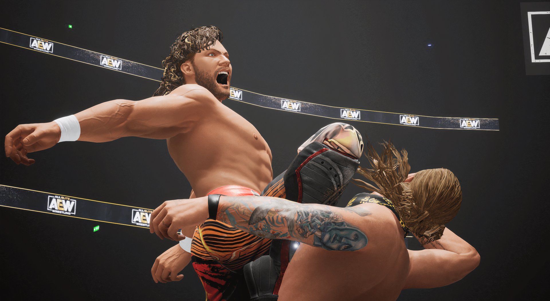 A screenshot from AEW: Fight Forever featuring Kenny Omega.