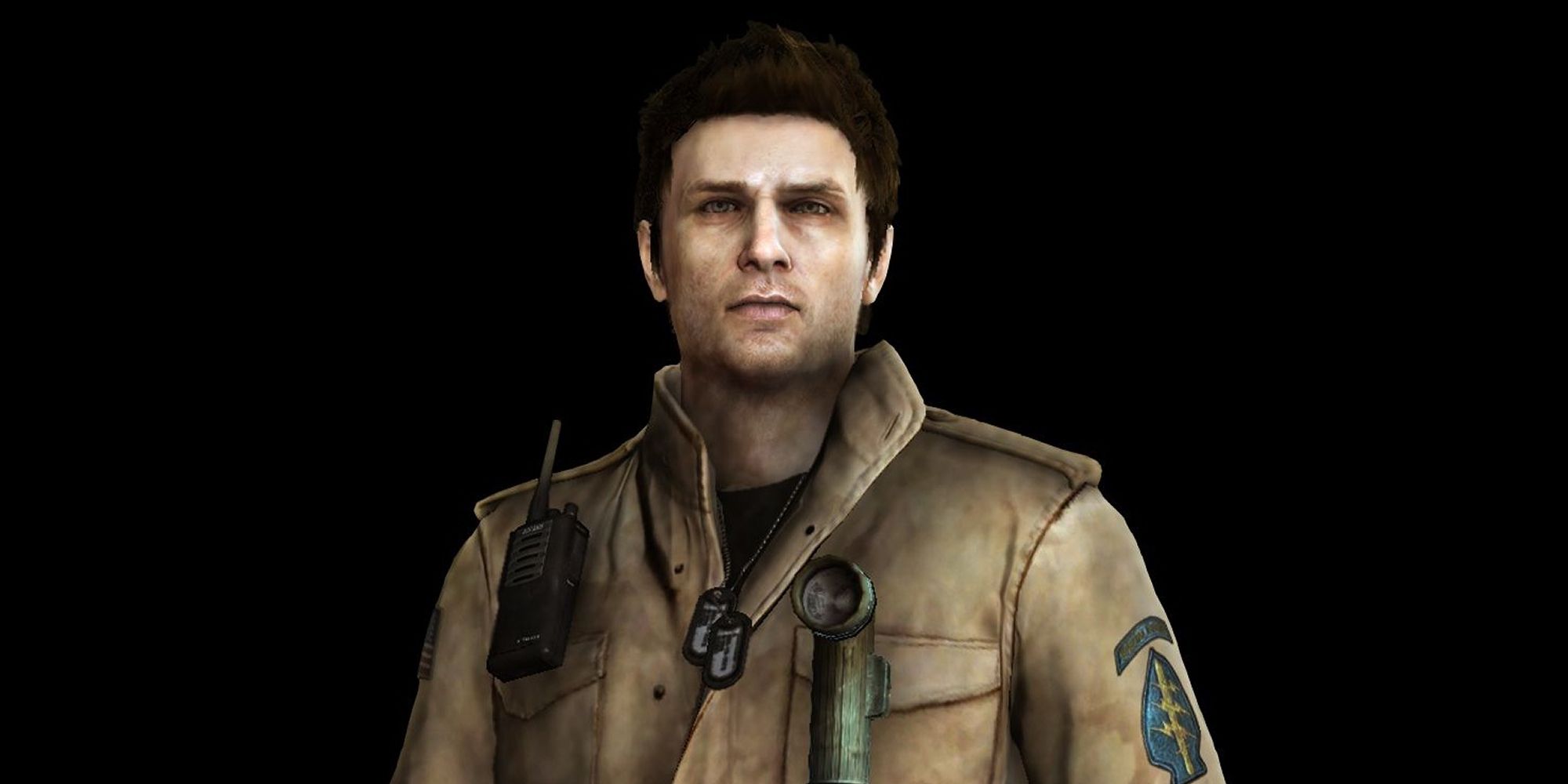A close shot of Alex Shepherd with a black background in Silent Hill Homecoming.