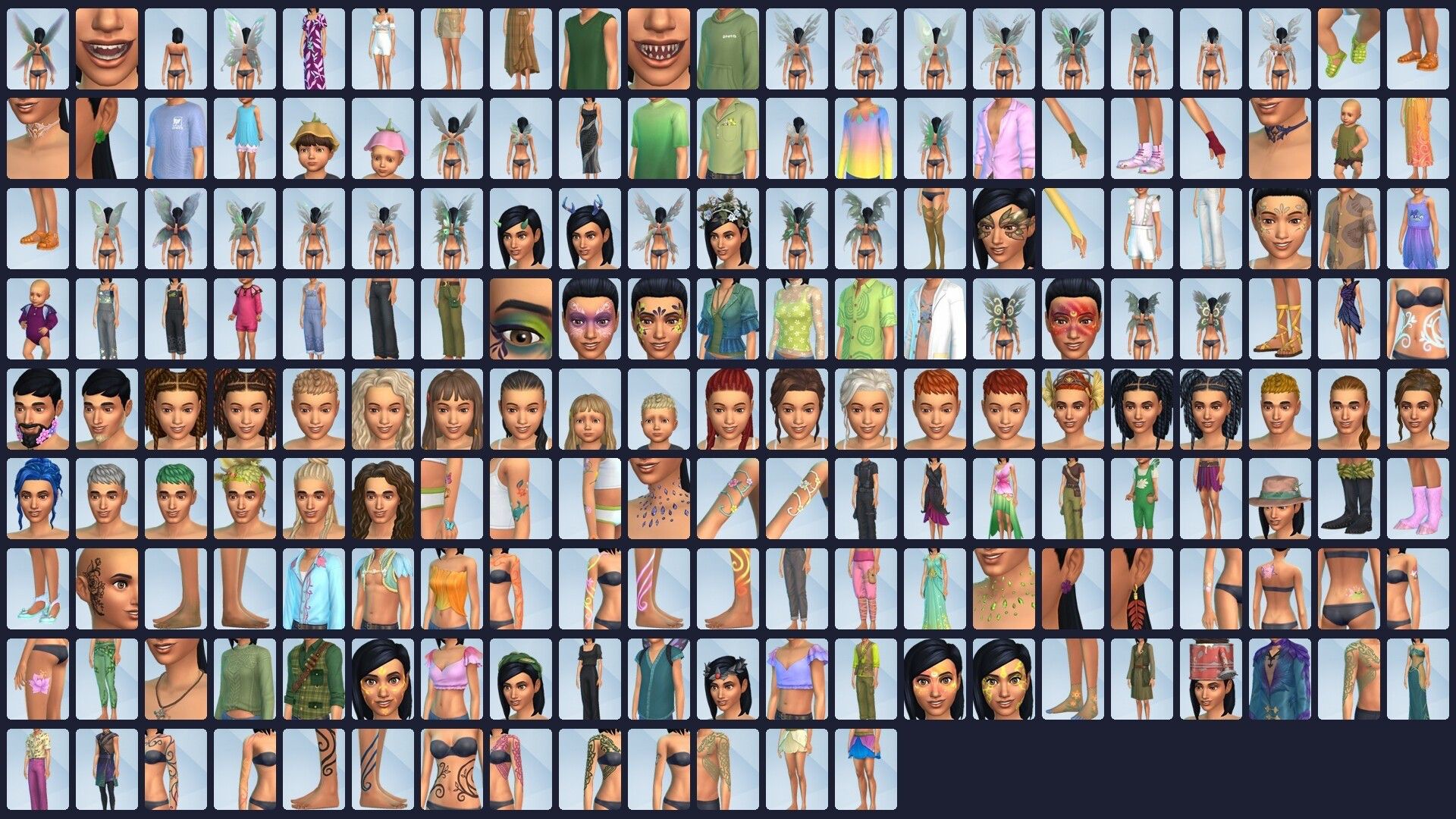 All Create a sim items in the sims 4 enchanted by nature as tiny swatches.