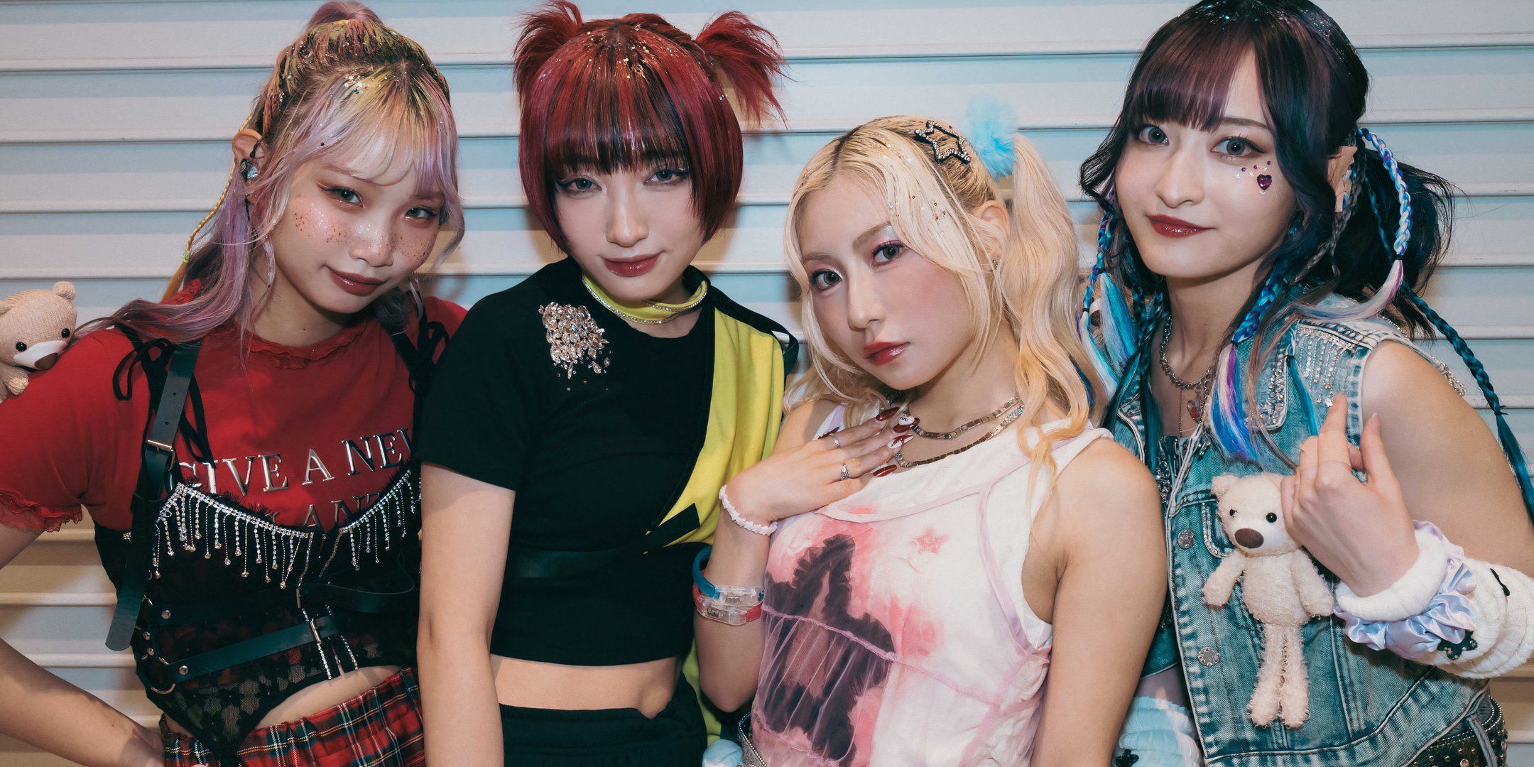 (Left to right): Bassist Hettsu, Guitarist/Singer Matsuri, Lead Singer Yukina, and Drummer Chika from the band Hanabie.