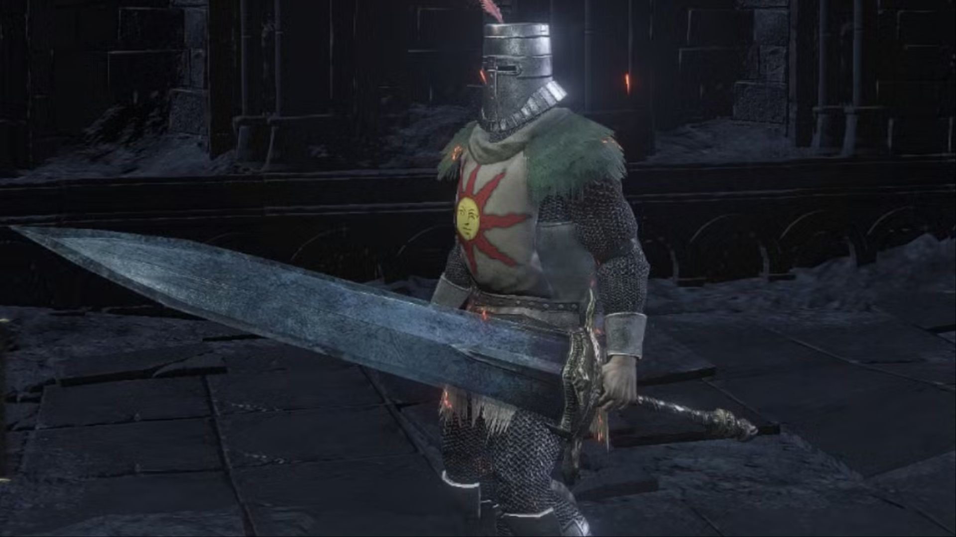 The Ashen One wielding the Moonlight Greatsword in Dark Souls 3.