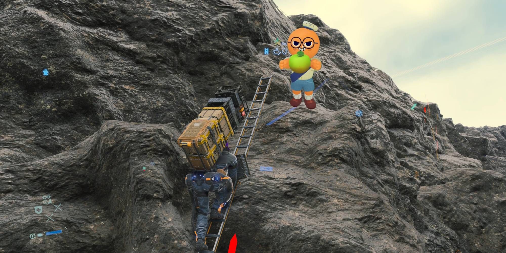Death Stranding With A Orange Guy From Peak Inserted.