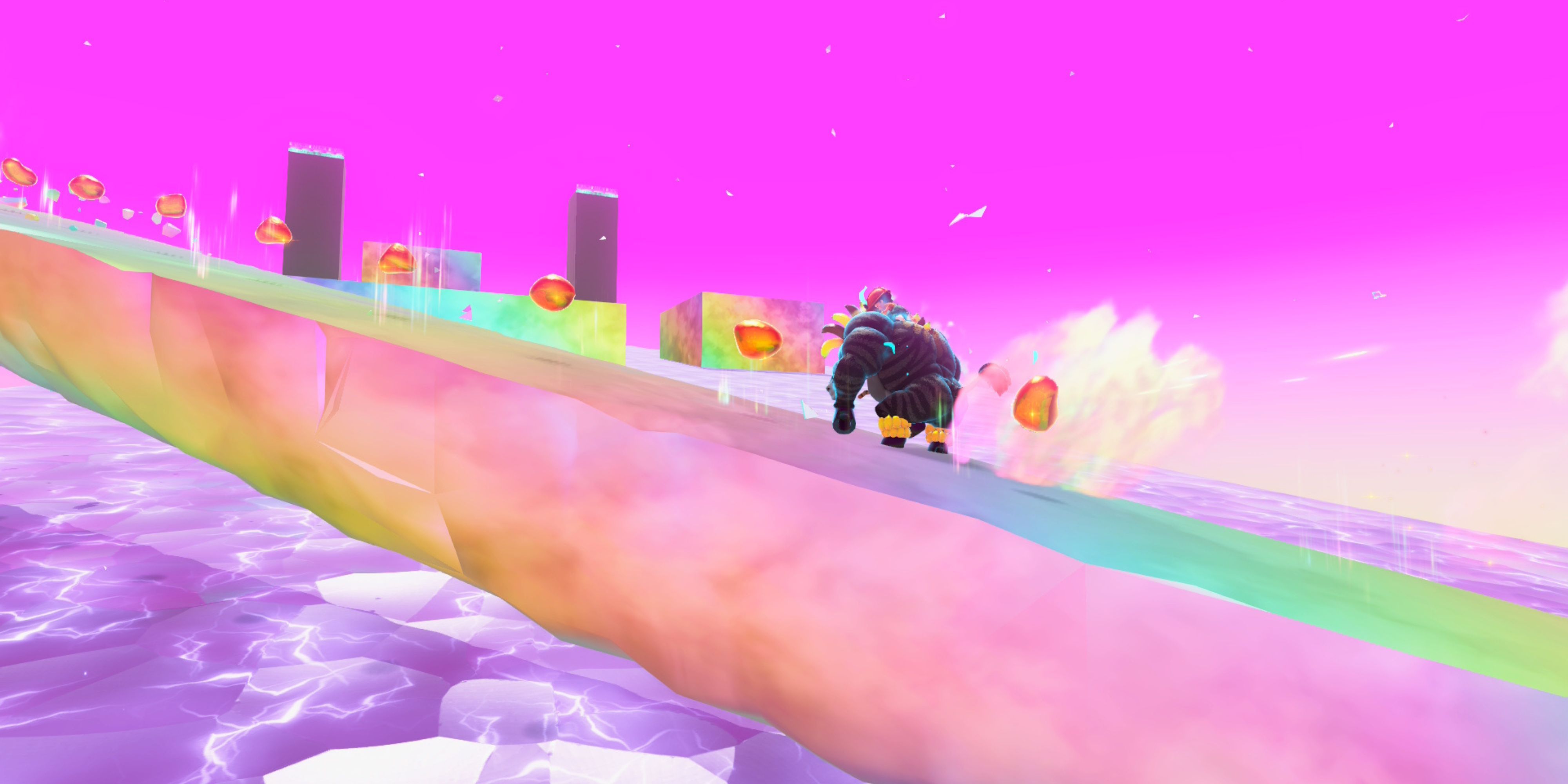Donkey Kong on a liftoff bridge in Donkey Kong Bananza