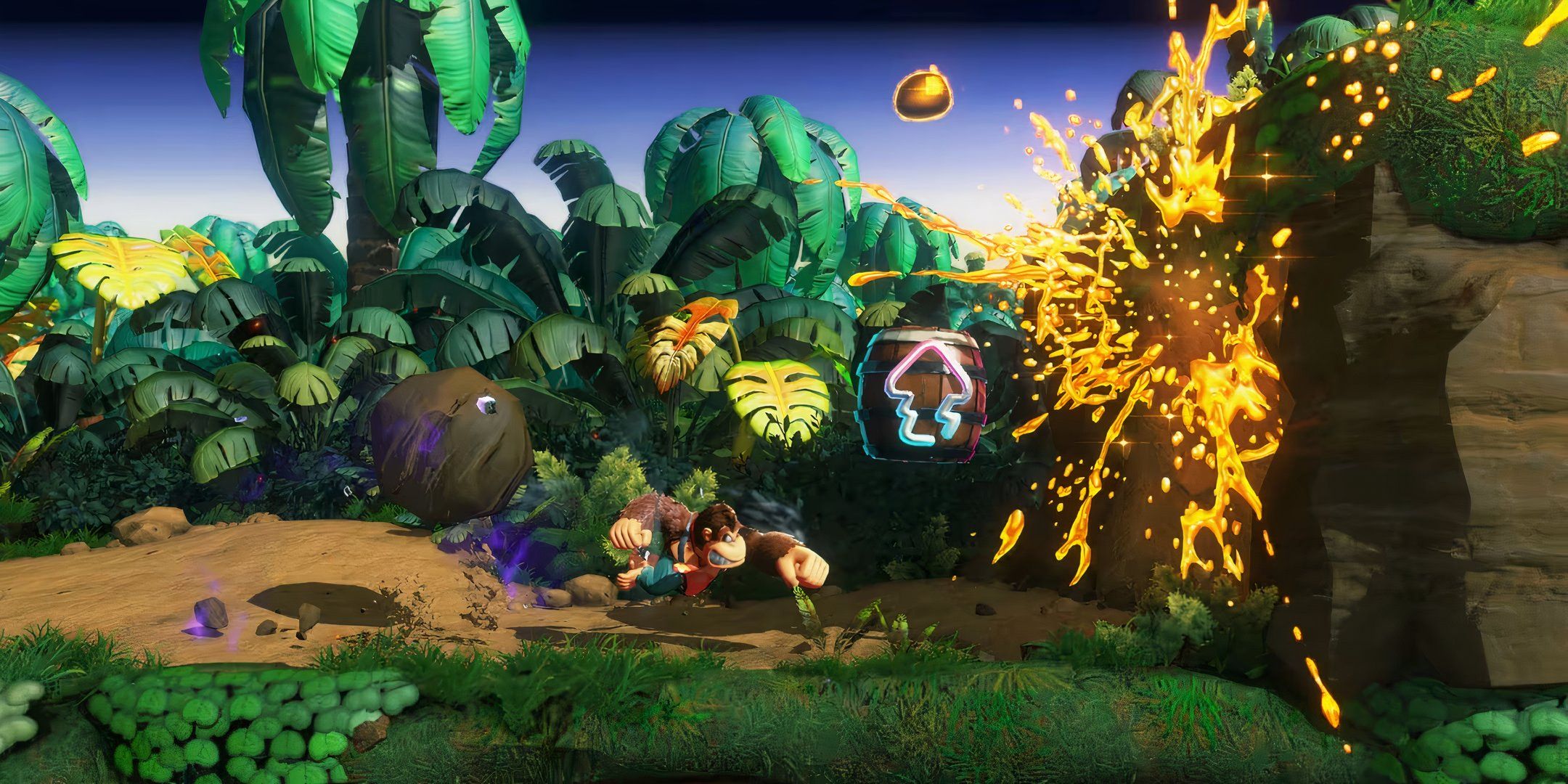 Donkey Kong exploring a 2D level in Donkey Kong Bananza.