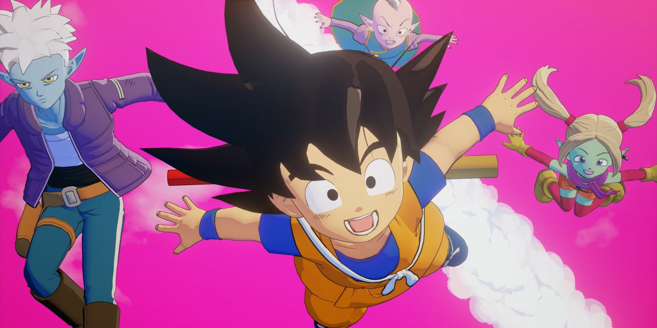 Goku, Glorio, Panzy, and Shin in Dragon Ball Z: Kakarot's Daima DLC.