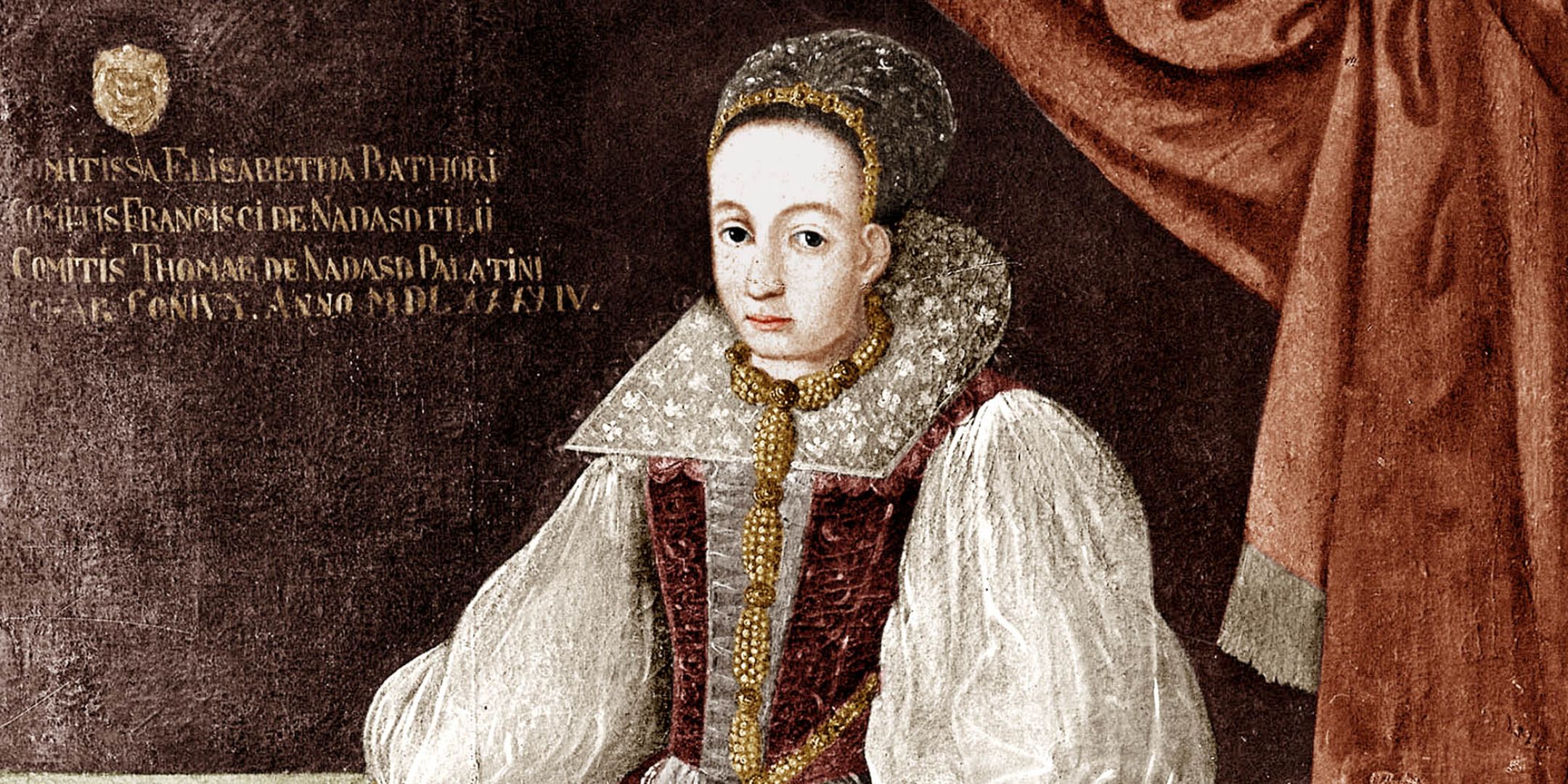 a portrait of Elisabeth Bathory with text near her face.