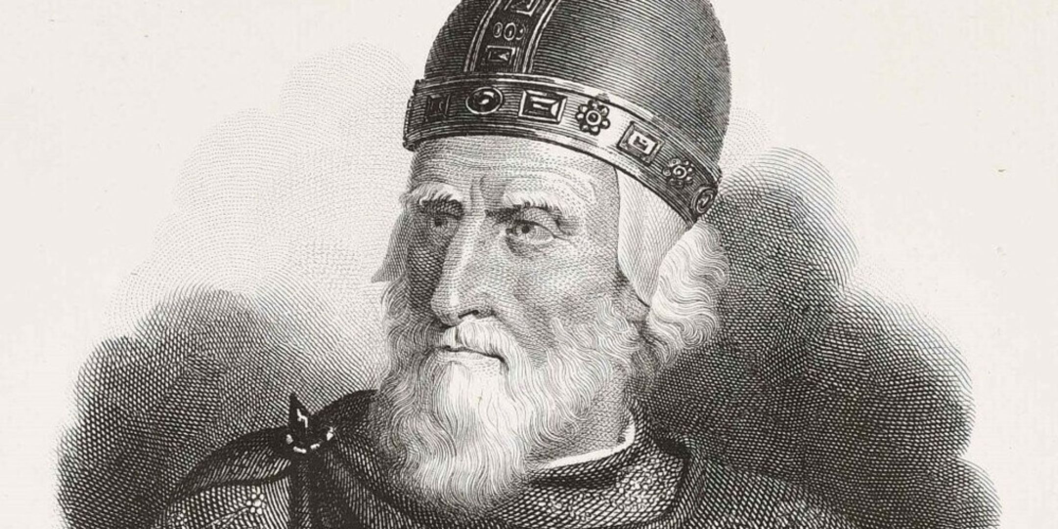 a black-and-white image of enrico dandolo, doge of venice.