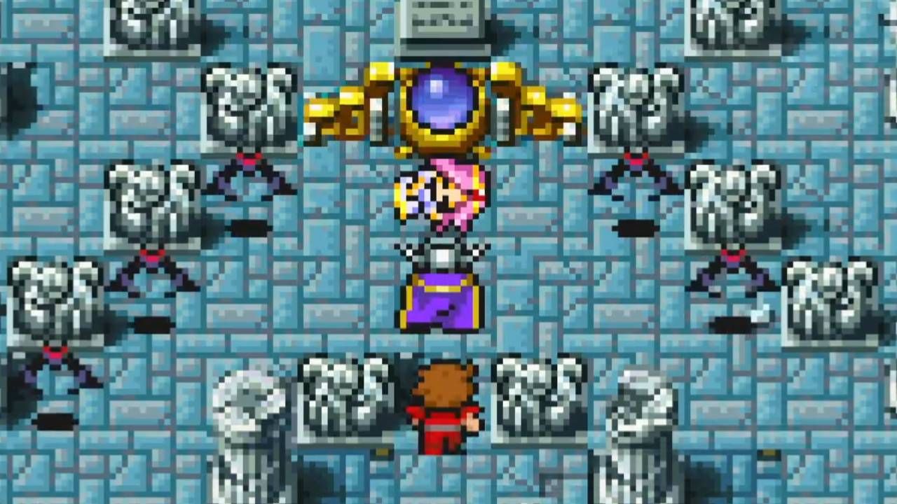 Garland hovering over the fallen princess in Final Fantasy.