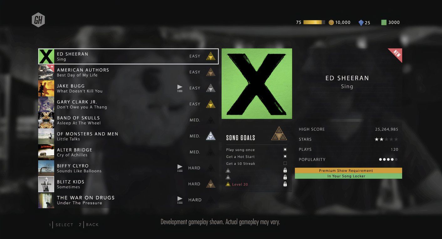 A screenshot of the menu from GHTV, the online mode for Guitar Hero Live.