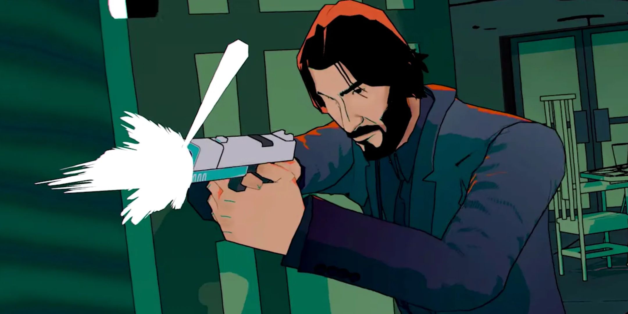 John Wick Hex screenshot of John Wick firing a pistol towards an off-screen target.