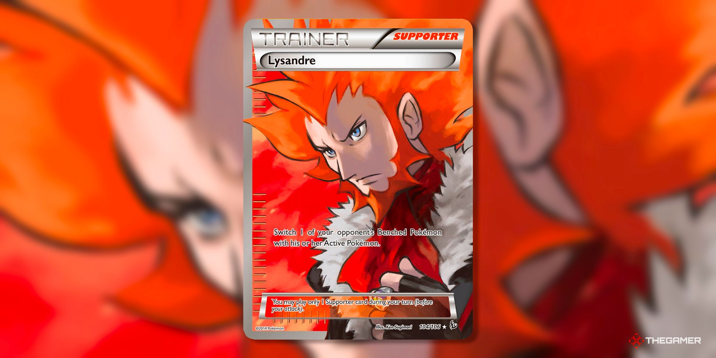 Lysandre (Ultra Rare, 104) from the XY era set Flash Fire from the Pokemon TCG.
