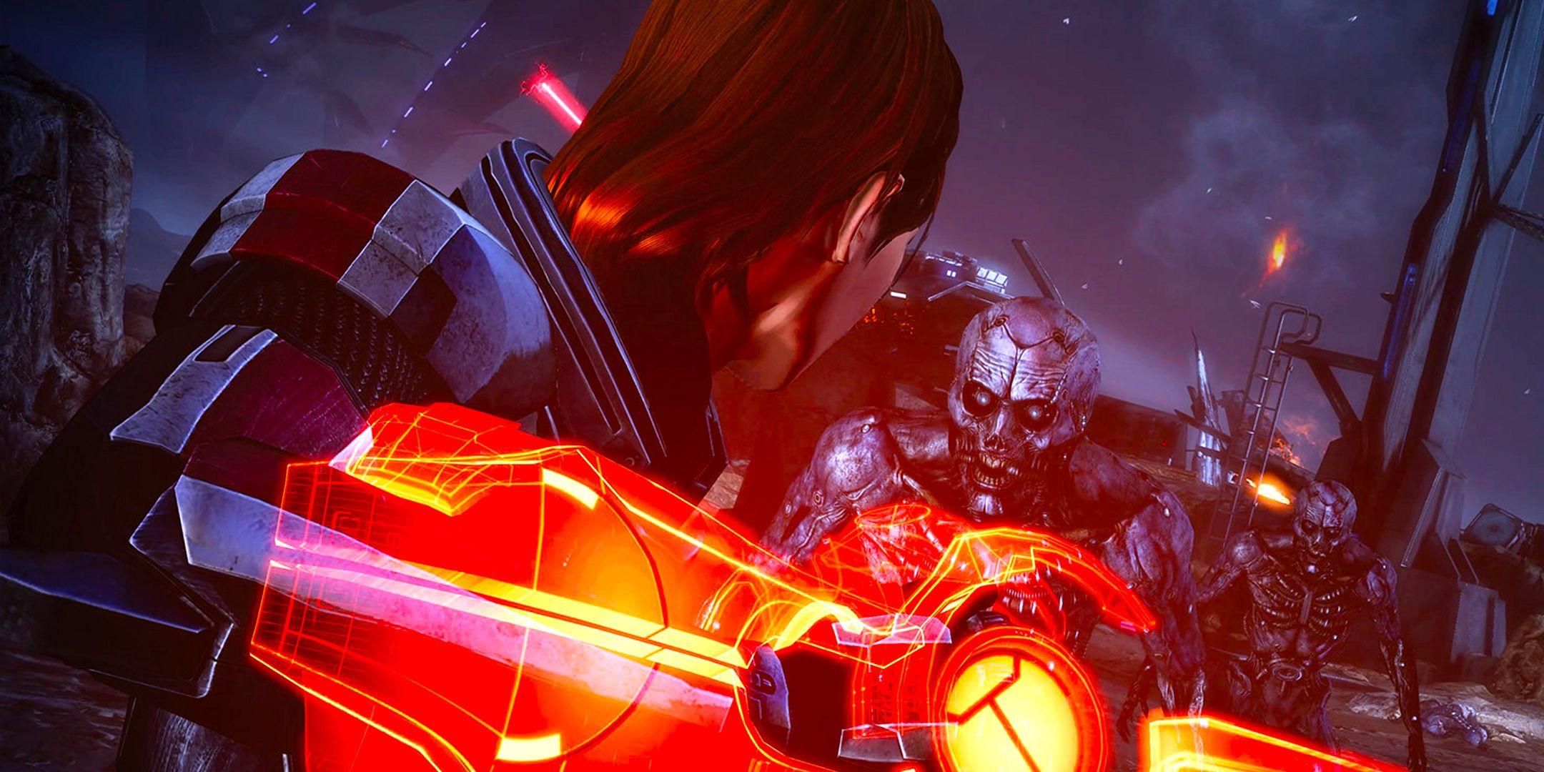 Female Shepard about to stab a husk with an omni tool
