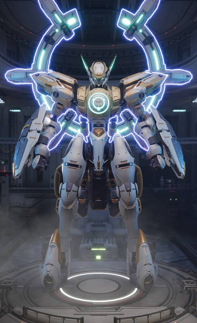 Mecha Break, Pinaka, a halo-type mech with a large circle on its back.