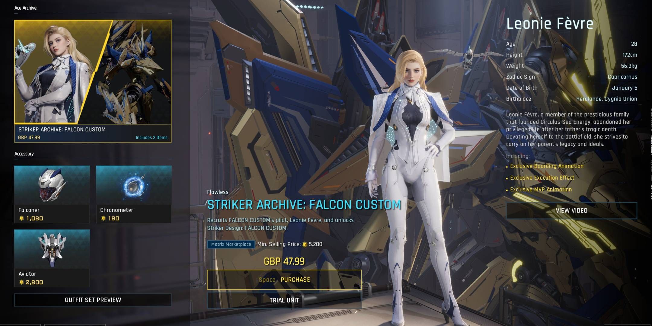 Mecha Break, striker archive Leonie Fevre cosmetic bundle.