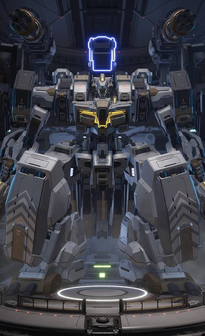 Mecha Break, Tricera, large mech with weapons and shield.