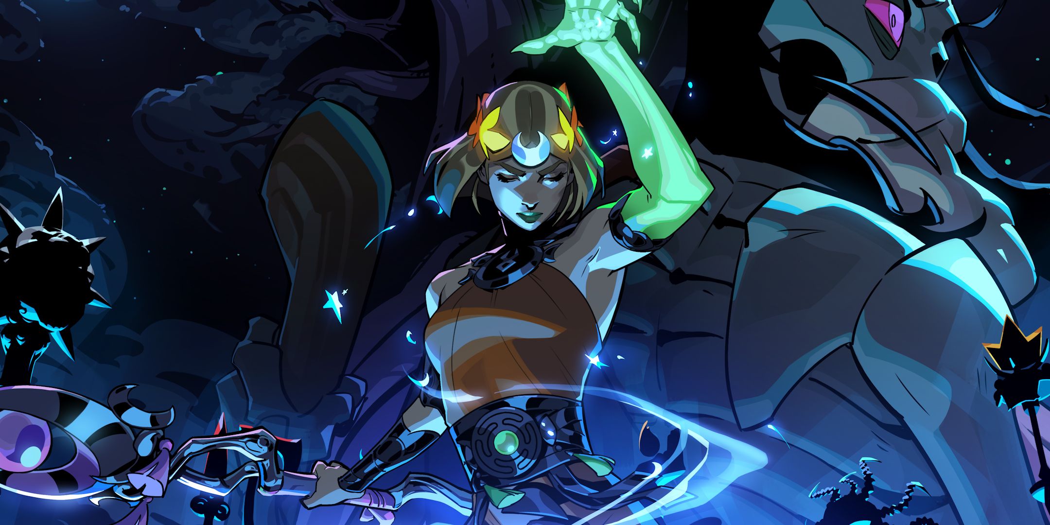 Melinoë in Hades 2 looking down as she casts a spell.