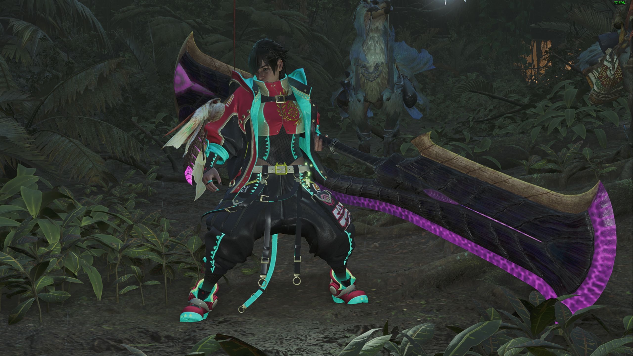 A hunter wielding a Gore Magala Insect Glaive in Monster Hunter Wilds.