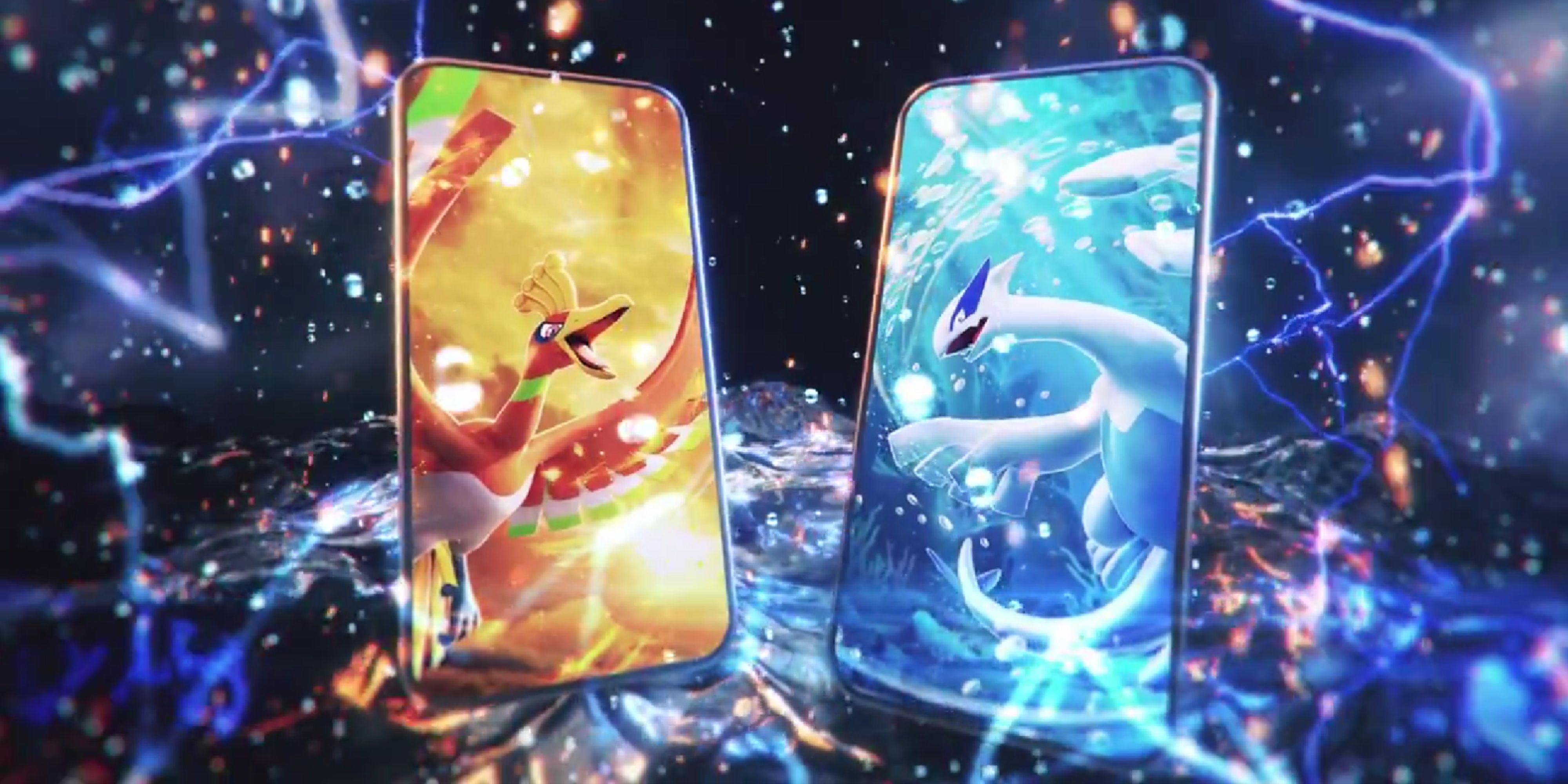 ho-oh and lugia on phone screens.