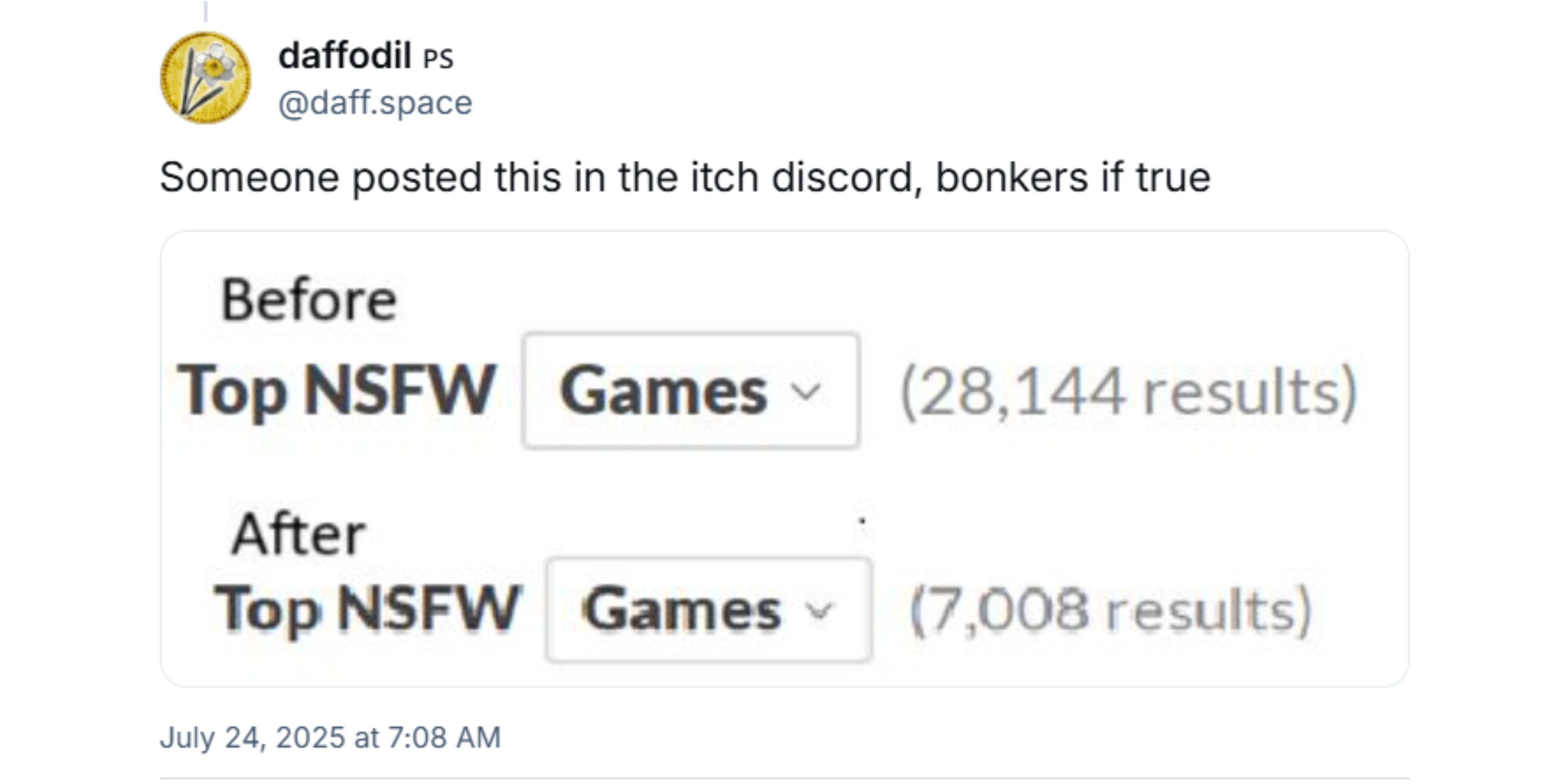 bluesky post about banned games on itch io.