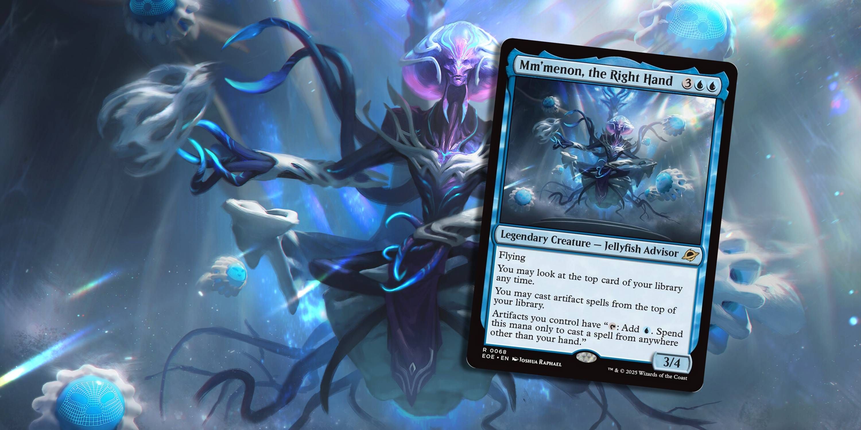 MTG Mm'menon card in front of the art for it.