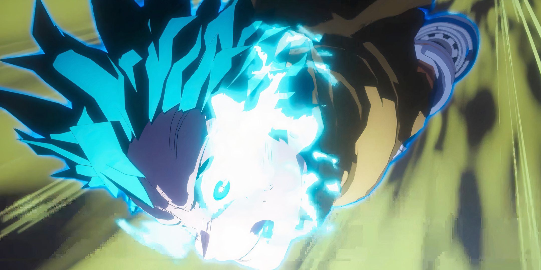 Deku using a powerful attack in My Hero Academia: All's Justice.