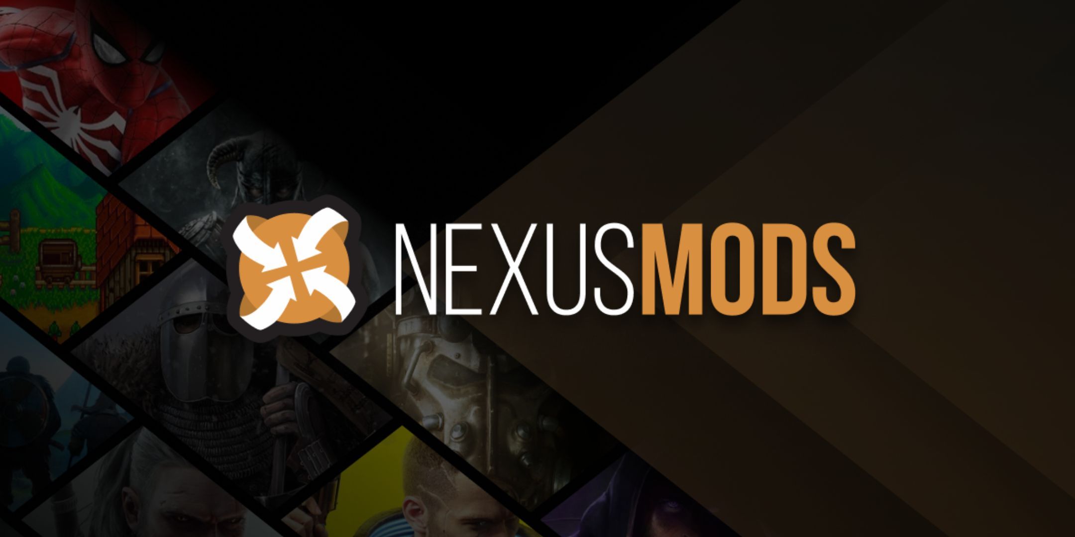 Nexus Mods logo, with images of some video game covers in the background.