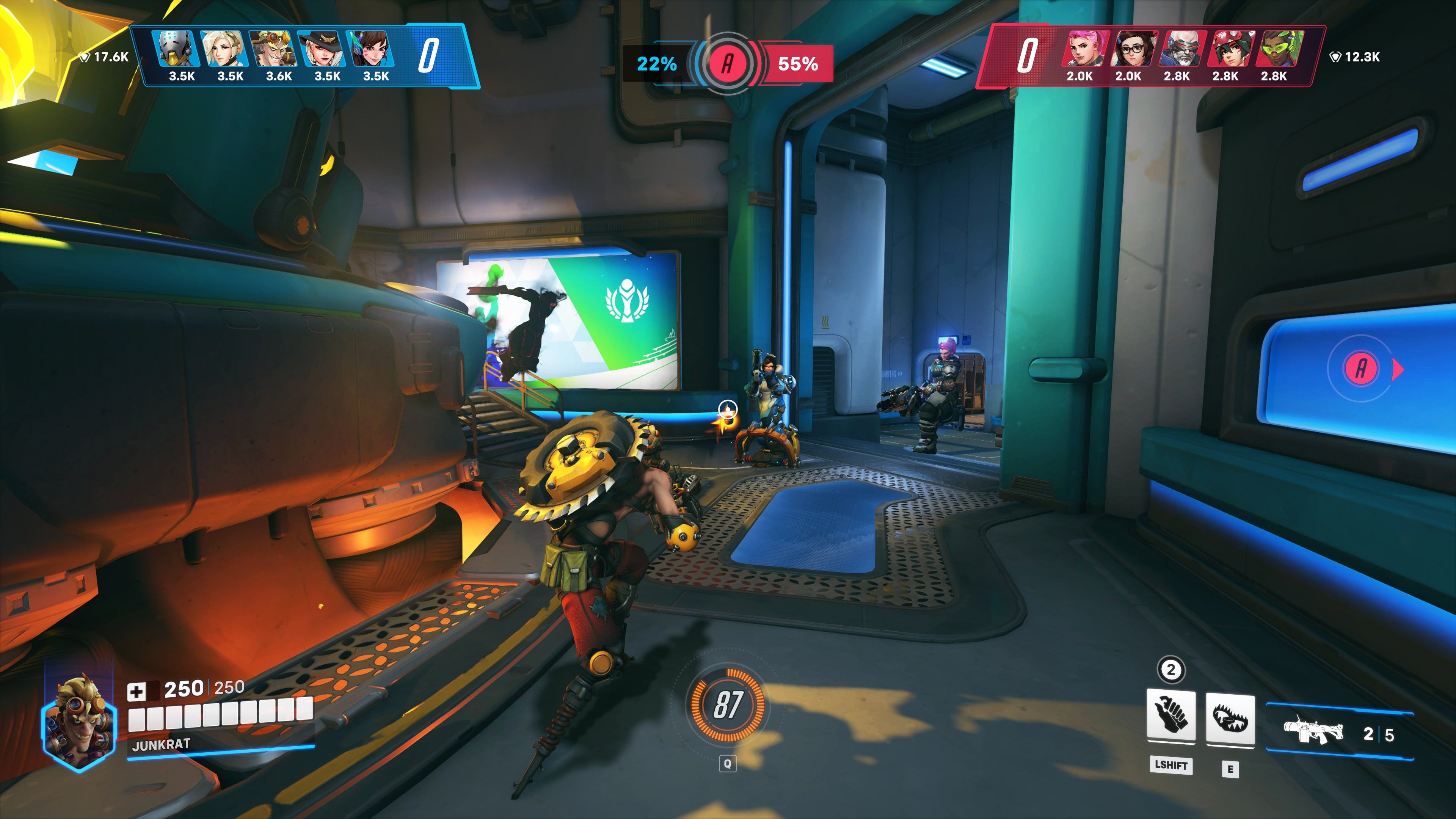 Gameplay from Overwatch 2's stadium, featuring Junkrat. 