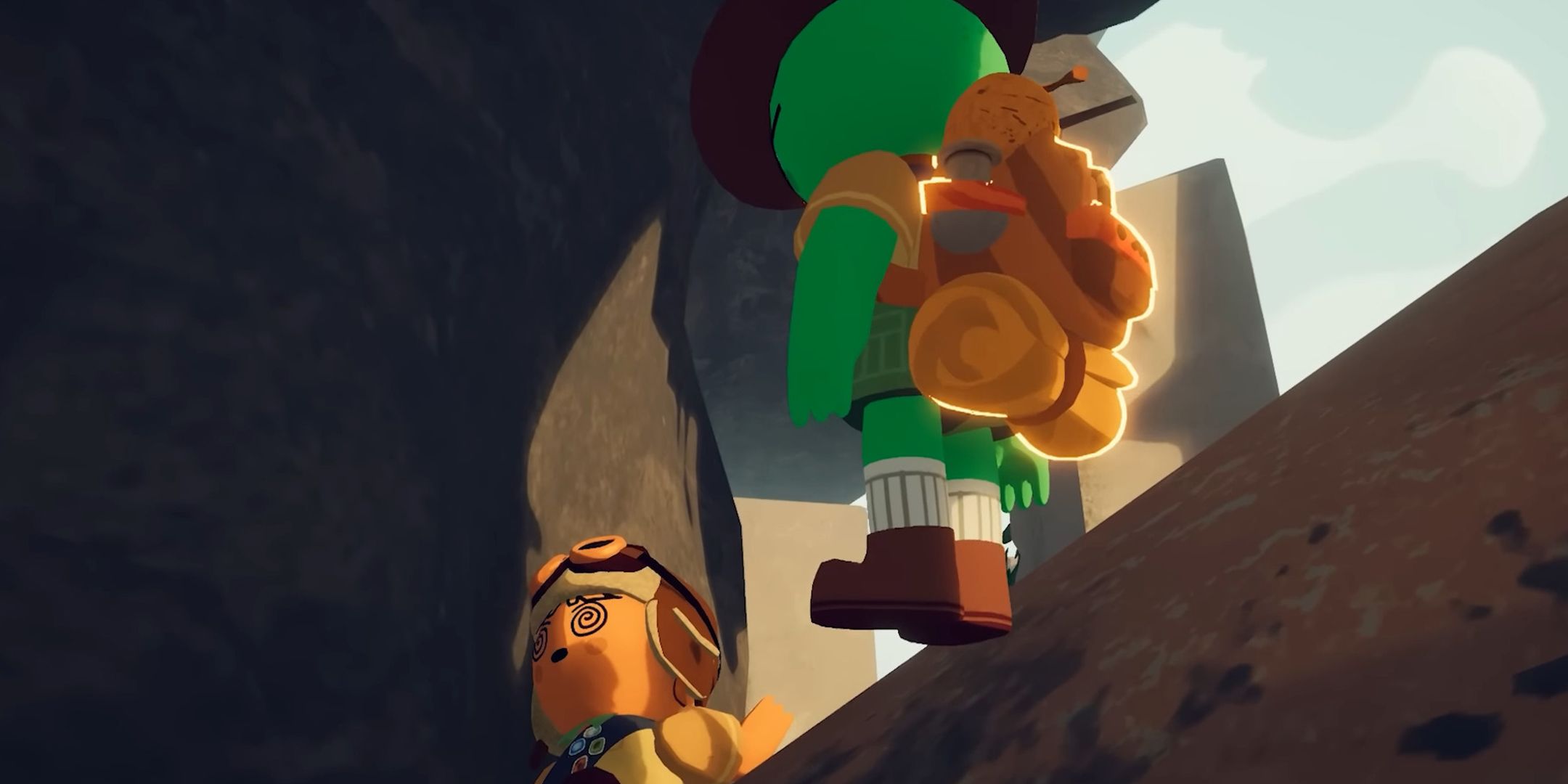 Peak player looking down at their knocked out friend.
