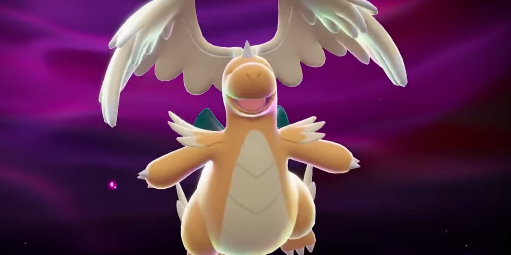 Pokemon Legends Z-A Mega Dragonite over a purple background.