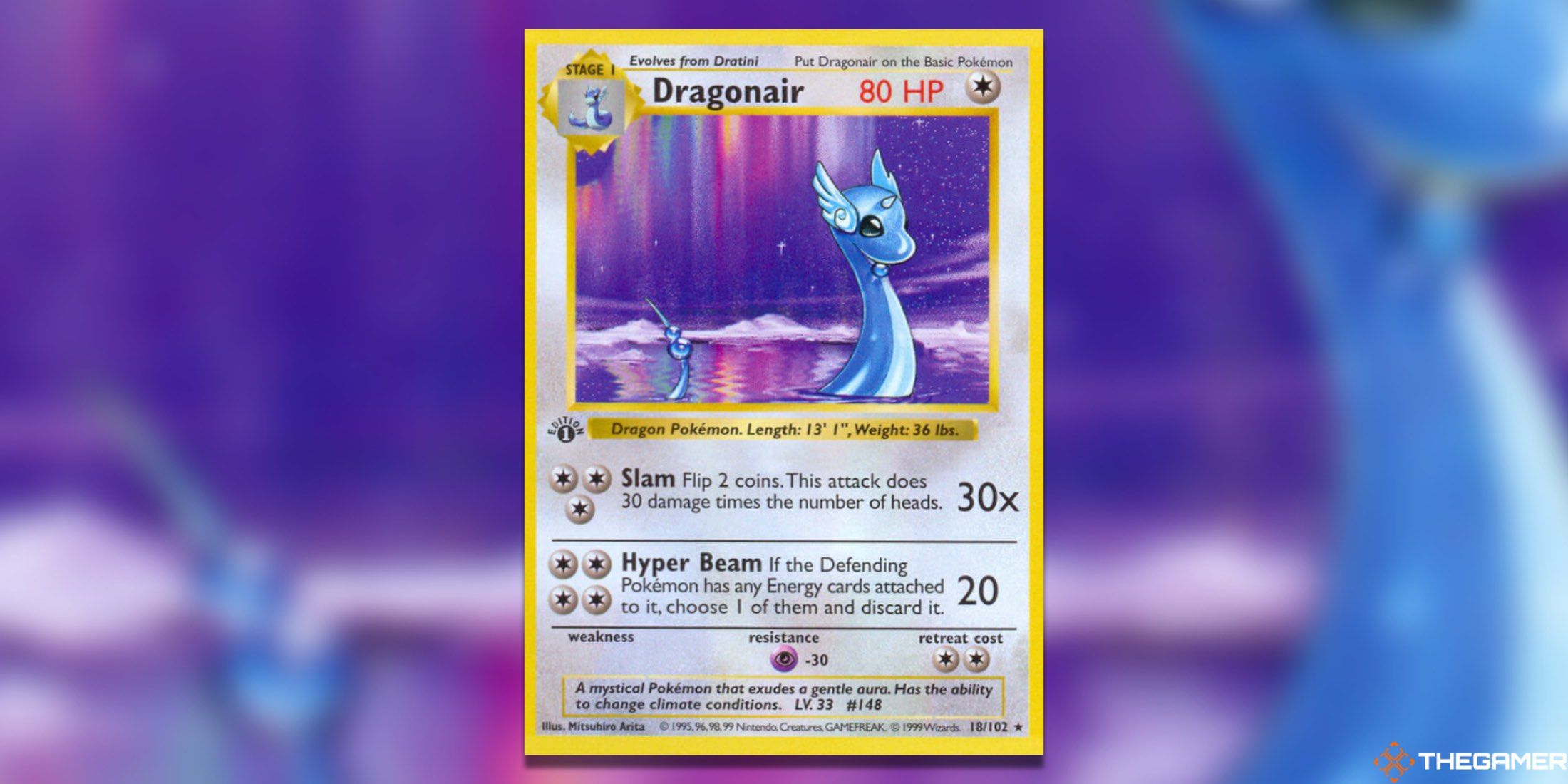 The First Edition Base Set Dragonair from the Pokemon TCG.