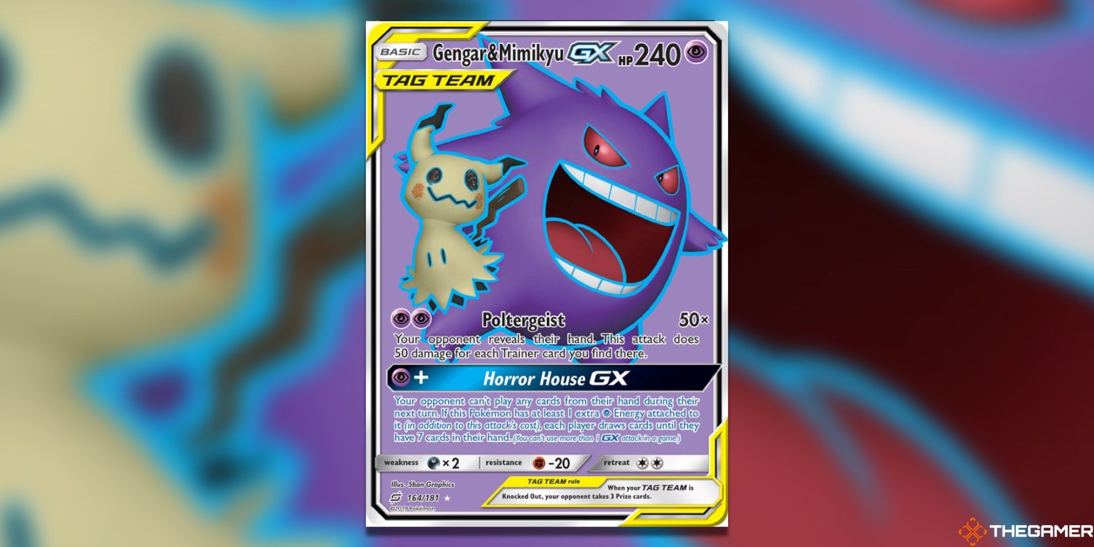 The Team Up Gengar & Mimkyu Full Art from the Pokemon TCG.