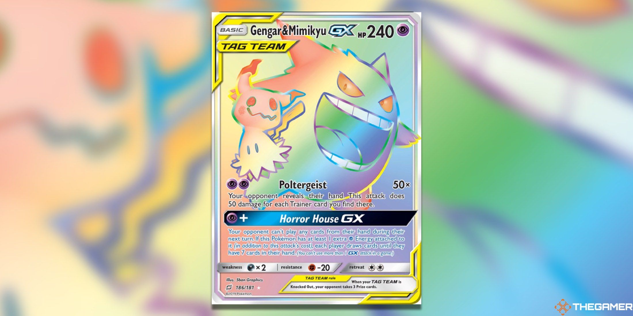 The Team Up Gengar & Mimkyu Secret Rare from the Pokemon TCG.