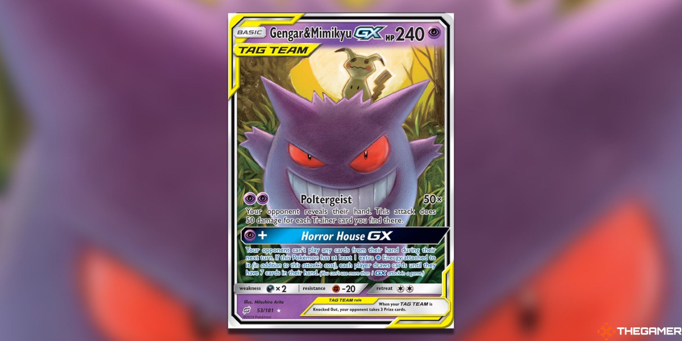 The Team Up Gengar & Mimkyu Ultra Rare from the Pokemon TCG.