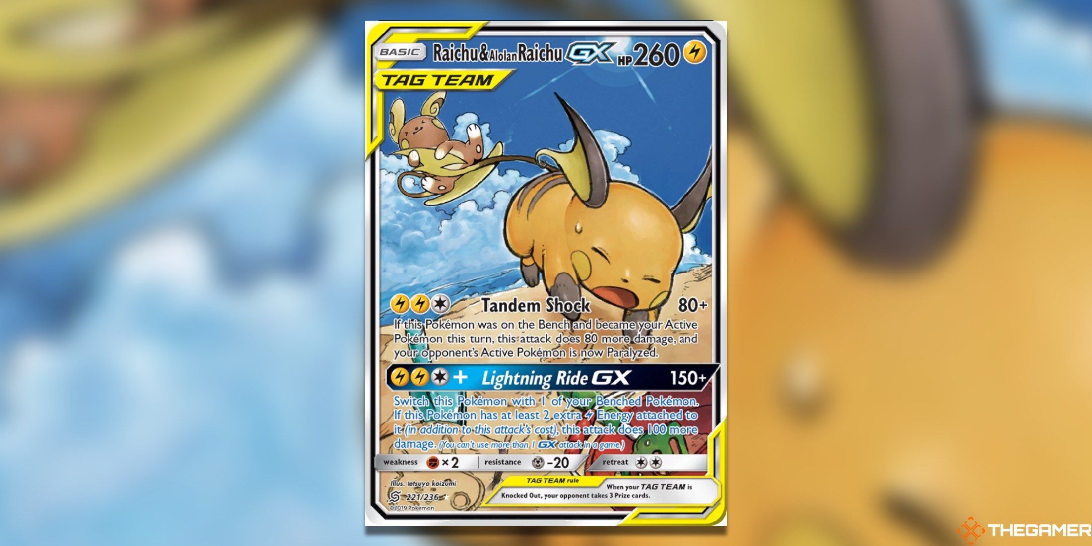The Unified Minds Raichu & Alolan Raichu GX from the Pokemon TCG.