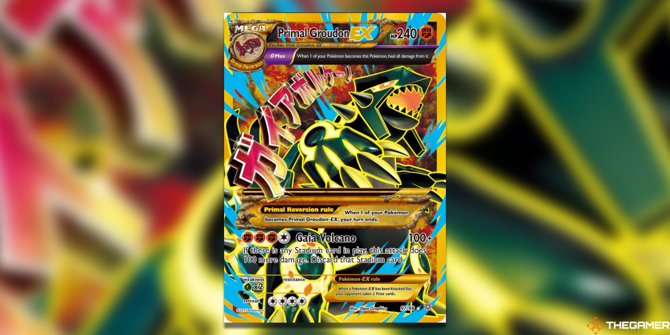 The Ancient Origins Primal Groudon EX Shiny Full Art from the Pokemon TCG.