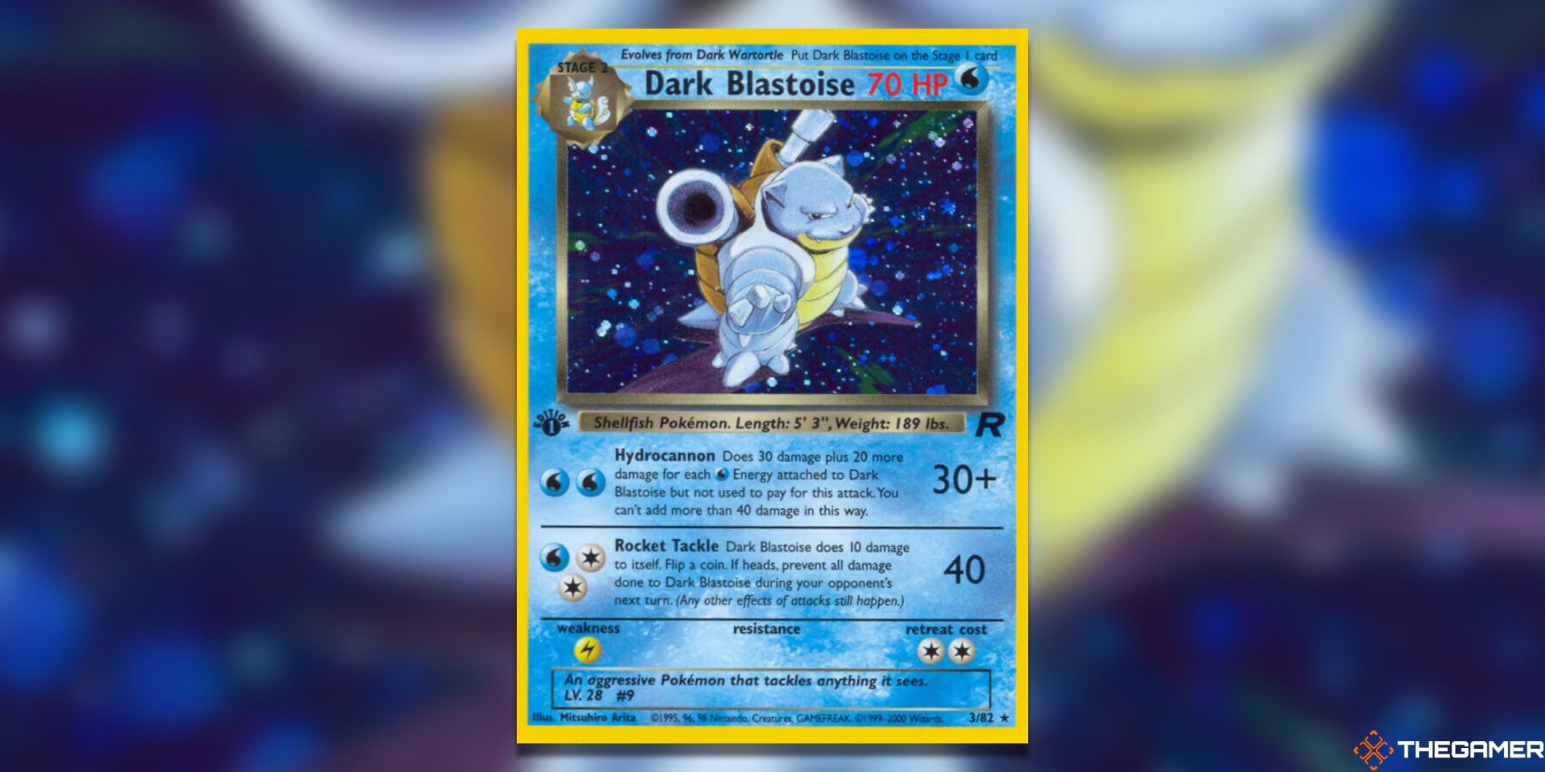 The Team Rocket Dark Blastoise from the Pokemon TCG.