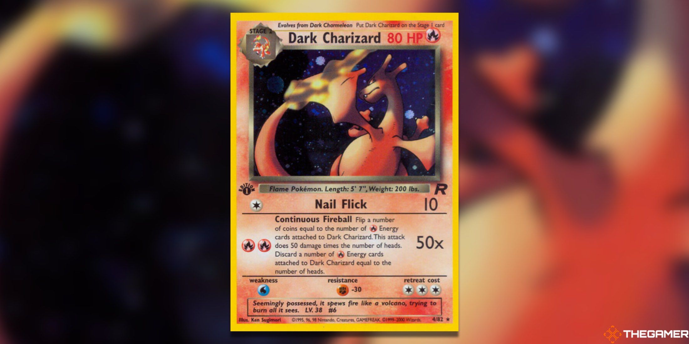 The Dark Pokemon Team Rocket Dark Charizard from the Pokemon TCG.