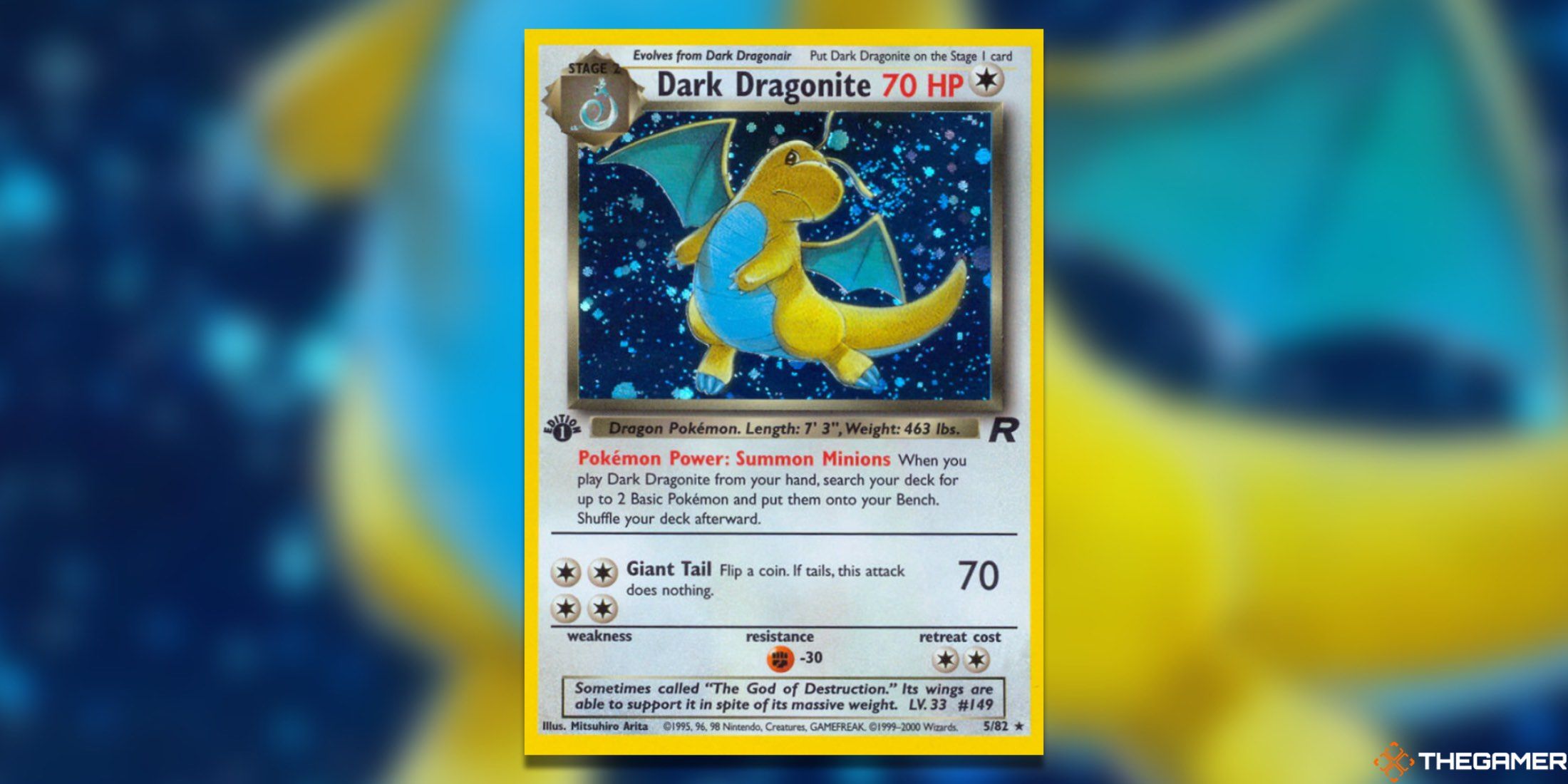 The Dark Pokemon Team Rocket Dark Dragonite from the Pokemon TCG.