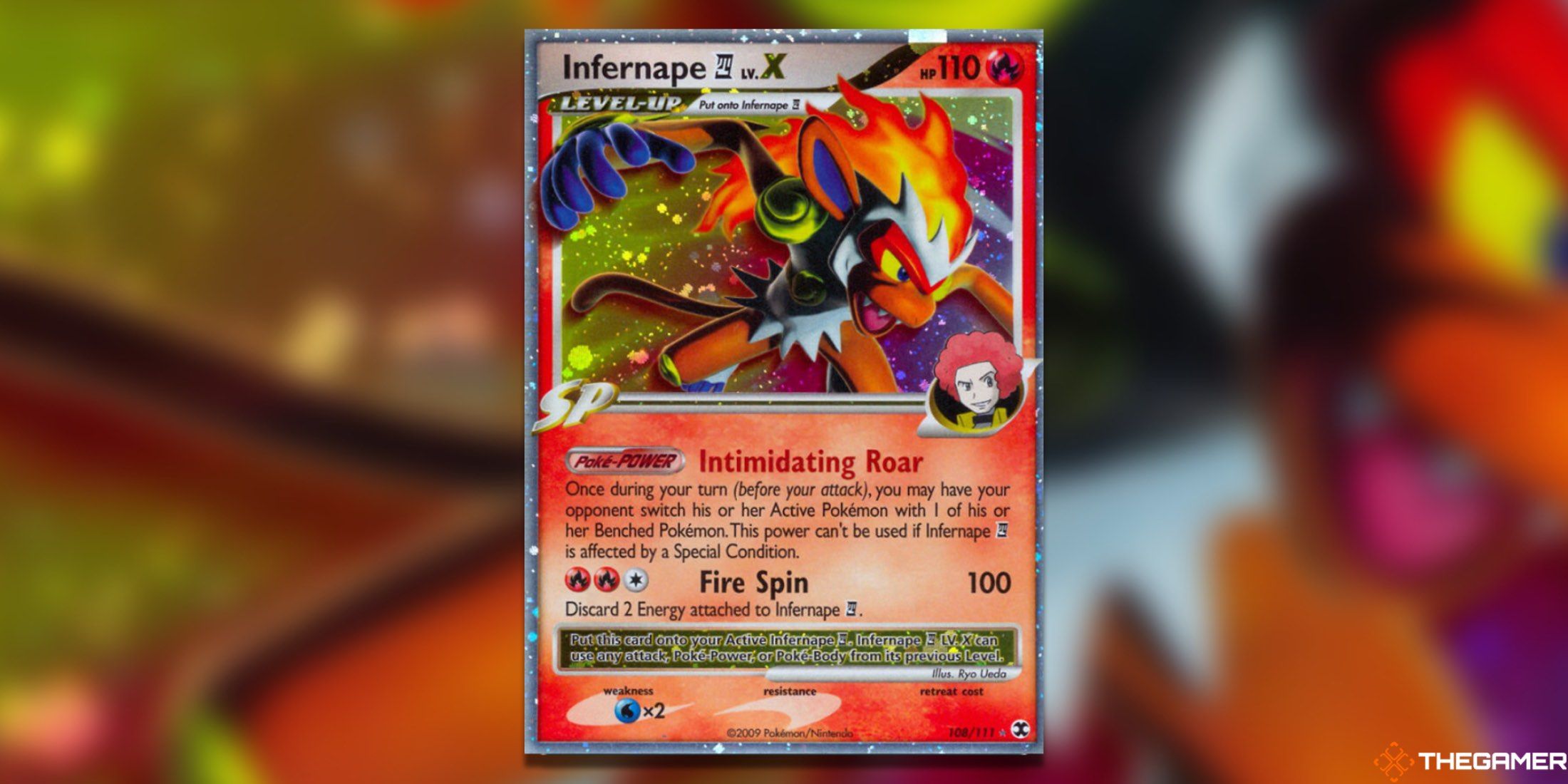 The LV. X E4 Infernape from the Pokemon TCG.
