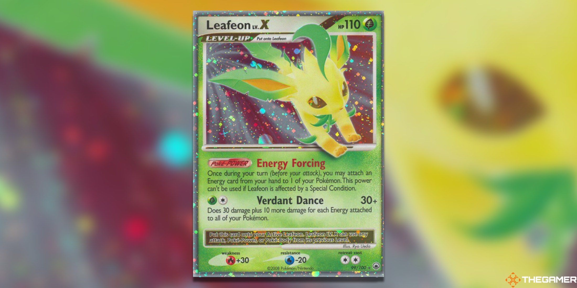 The LV. X Leafeon from the Pokemon TCG.