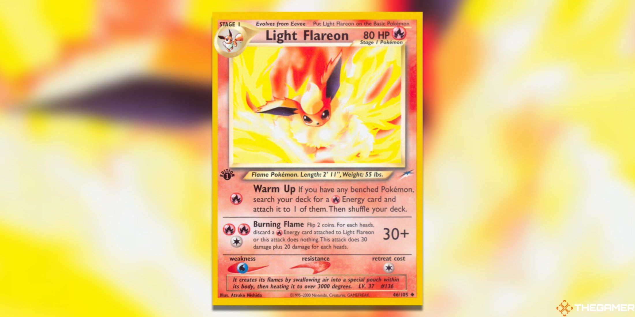 The Neo Destiny Light Flareon from the Pokemon TCG.