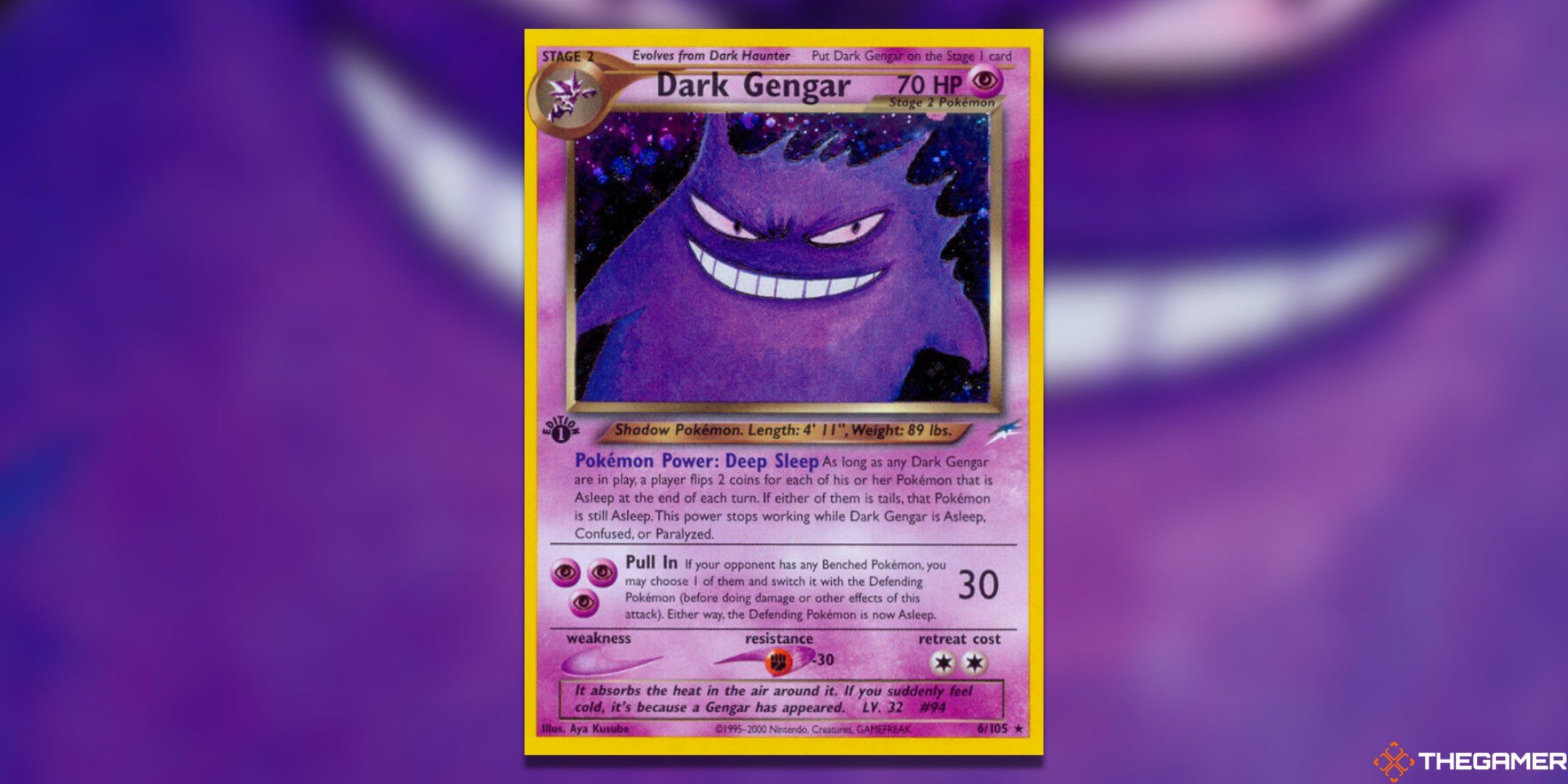 The Neo Destiny Dark Gengar from the Pokemon TCG.