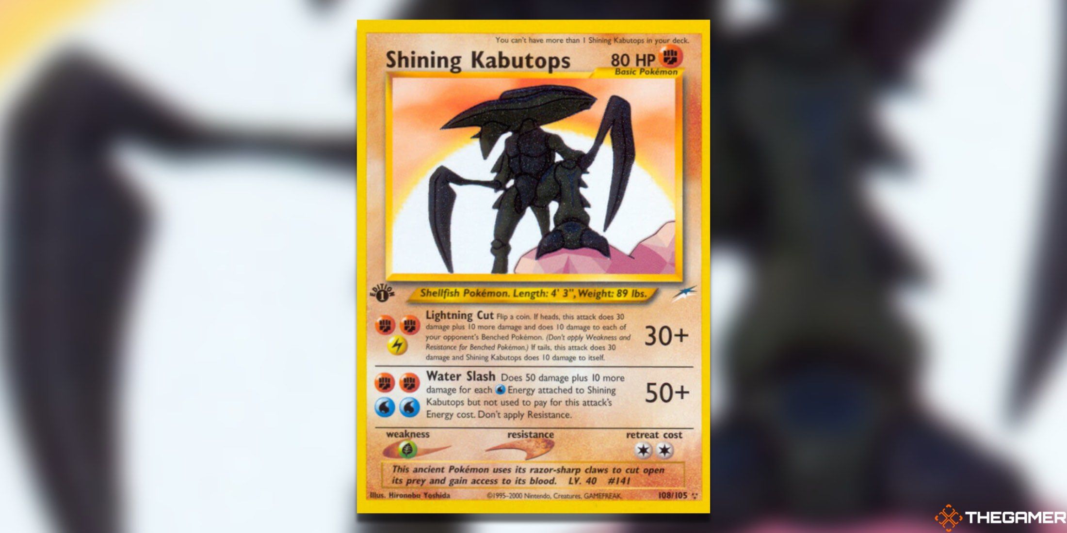 The Neo Destiny Shining Kabutops from the Pokemon TCG.