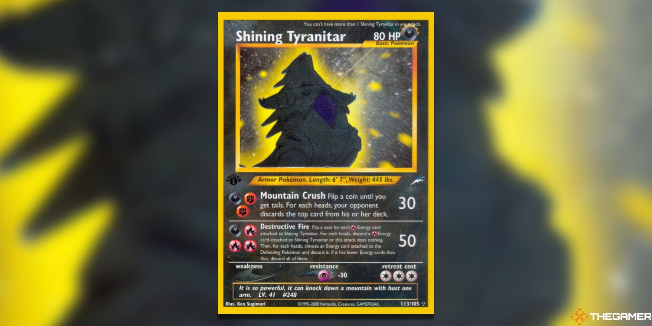 The Neo Destiny Shining Tyranitar from the Pokemon TCG.