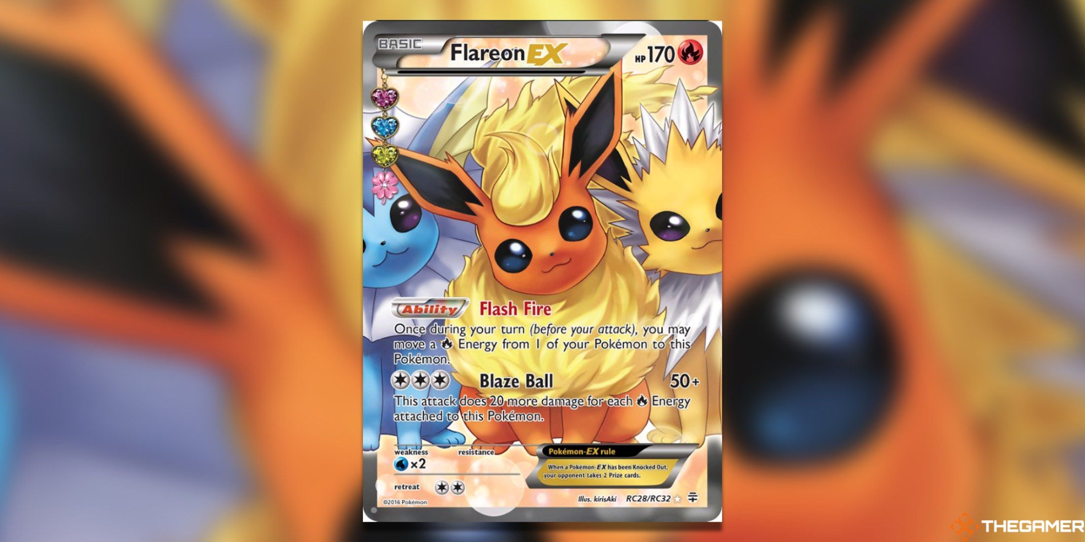 The Radiant Collection Generations Flareon EX from the Pokemon TCG.
