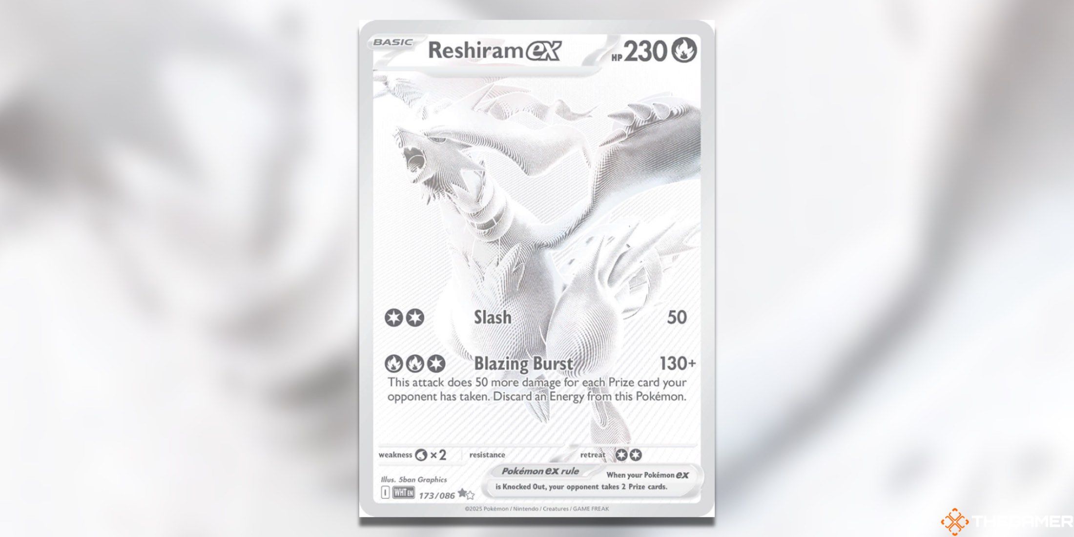 The White Flare Reshiram ex Black White Rare from the Pokemon TCG.