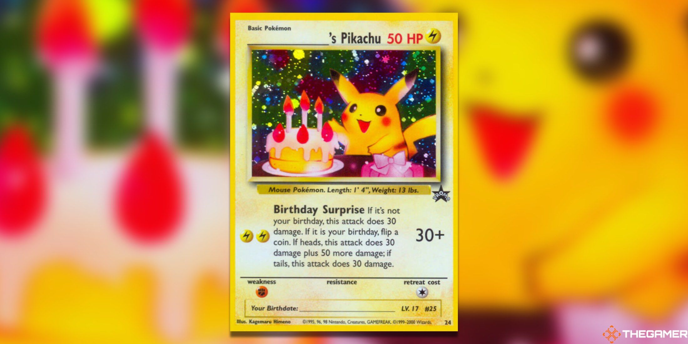 The WOTC Promo Blank's Pikachu from the Pokemon TCG.